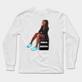 Black is beautiful black girl with Afro hair in dreadlocks and dark brown skin. Hair love ! Long Sleeve T-Shirt